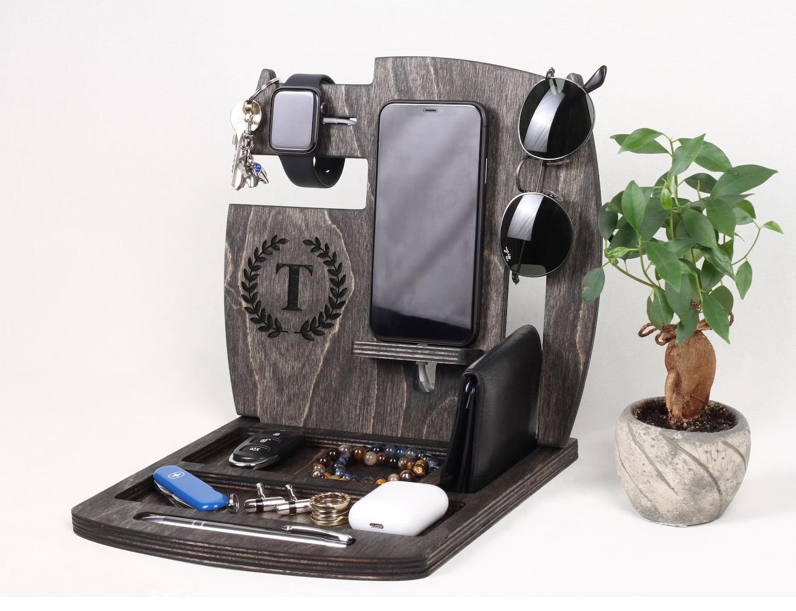 Station d'accueil en bois couleur pierre pour bureau et chevet
