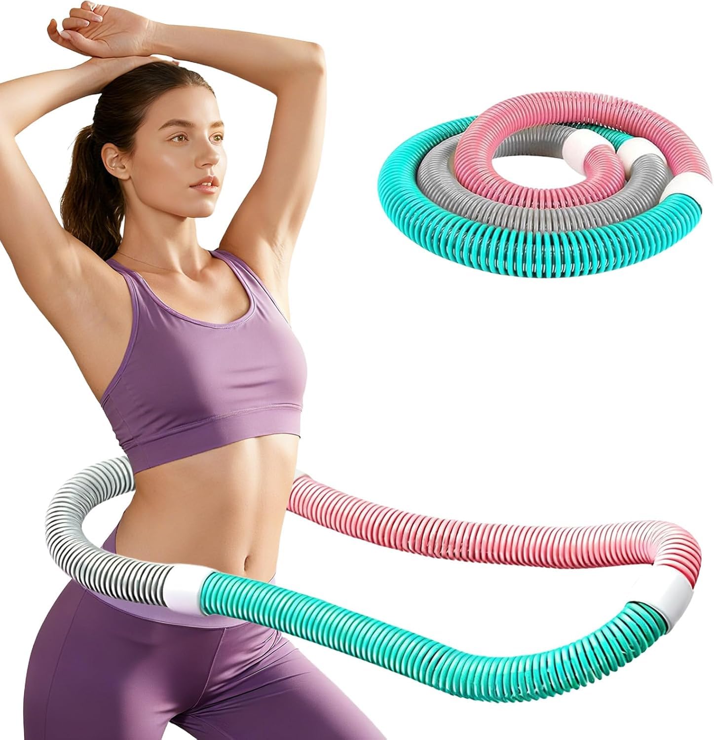 Soft Spring Design Weighted Hula Hoop, No Hurt Waist Foldable Fitness Hoop, Portable Body Shaping Workout Equipment for Indoor & Travel Use