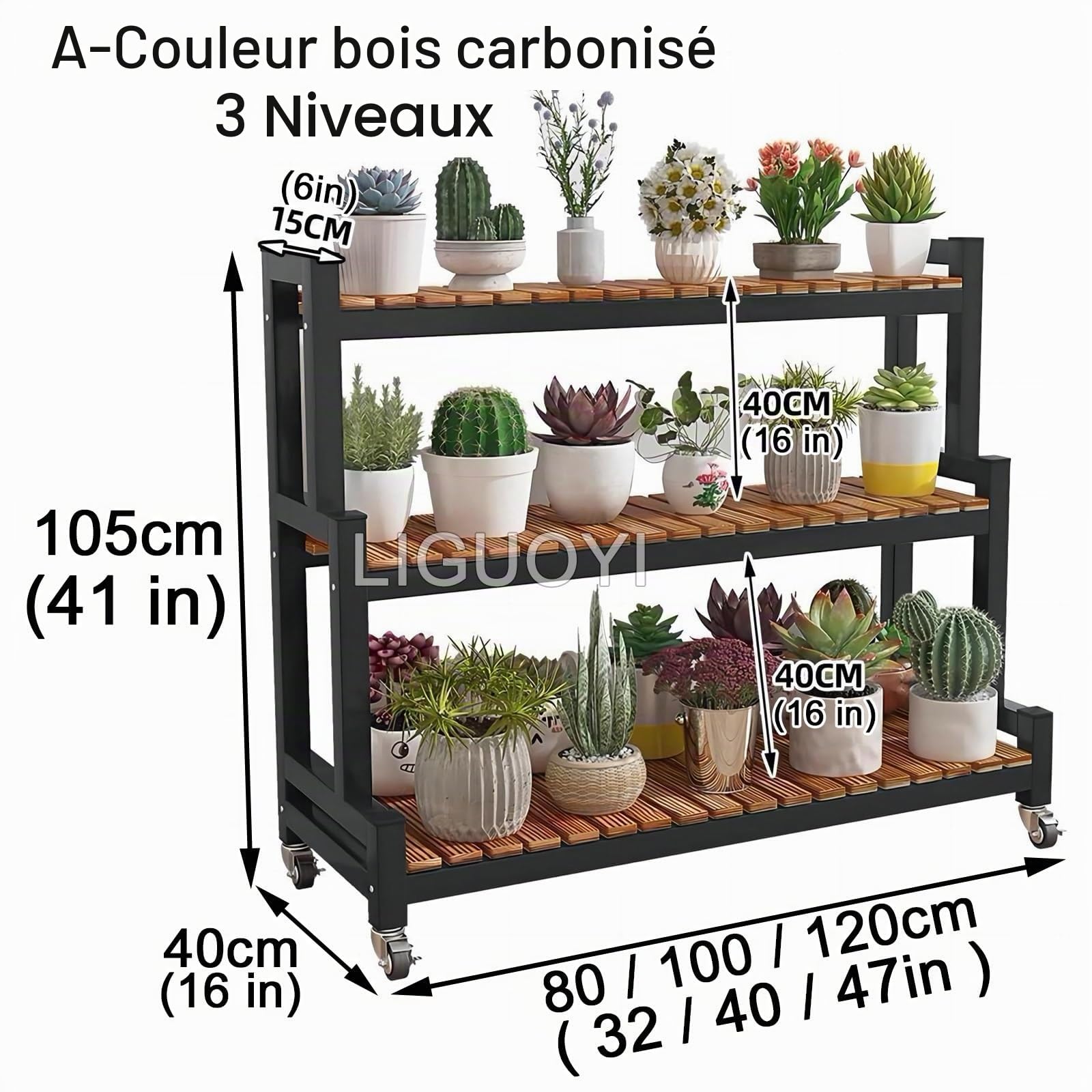 LIGUOYI Étagère À Plantes Métal Étagère À Fleurs, Banc À Fleurs À Échelle 2 Niveaux 3 Niveaux Etagère Plantes avec roulettes, Gain D'espace Porte Plantes pour Intérieur Ou Extérieur Jardin Balcon