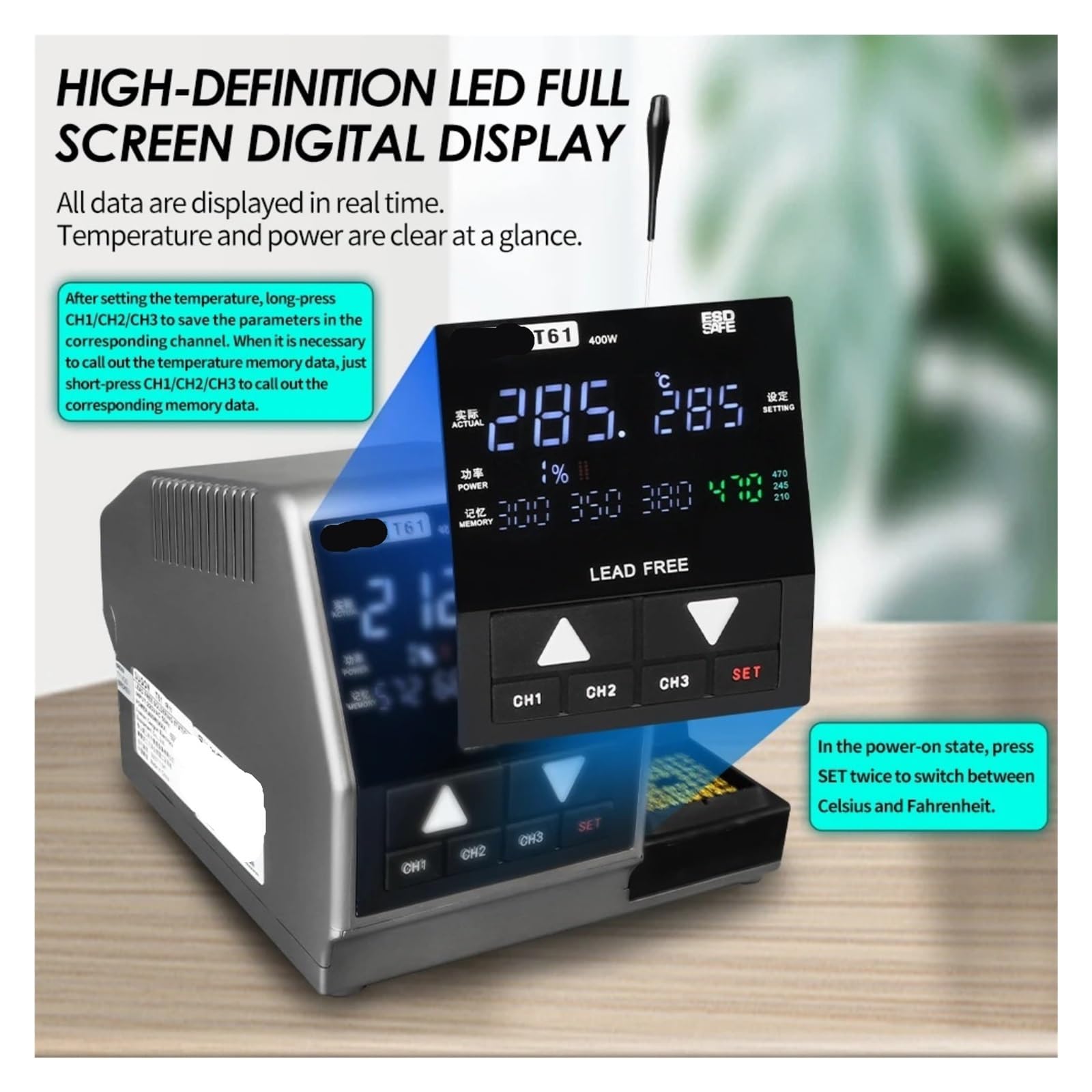 Stazione di Saldatura, Stazione di saldatura ad alta potenza T61 da 400 W, strumento rilavorazione compatibile con punte C470 C245