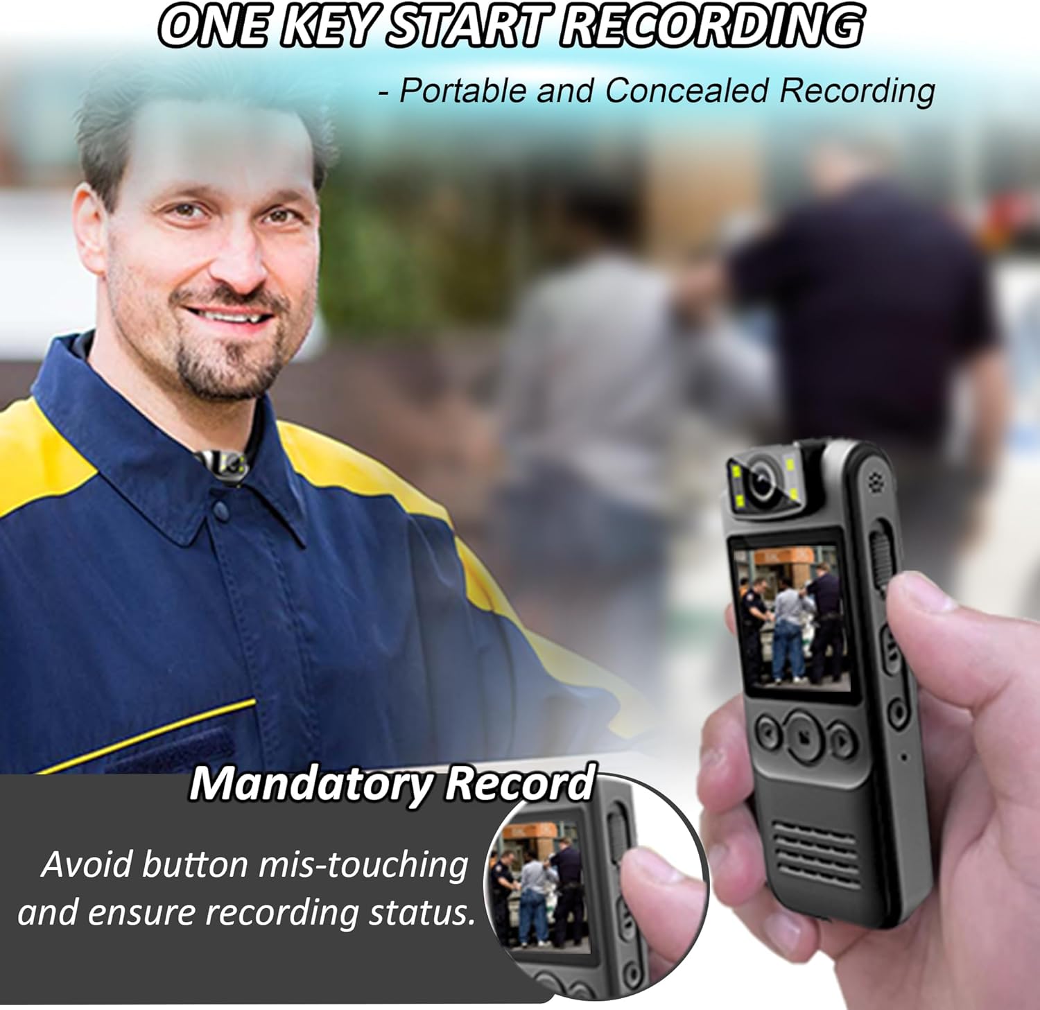 Body Camera with Audio & Video Recording- 128GB 1080P HD Police Cop Cam for Outdoor Law Enforcement Guard Travel Cameras- with Magnetic Clip Flashlight 6HR Battery Recorder (Black Lanyard)