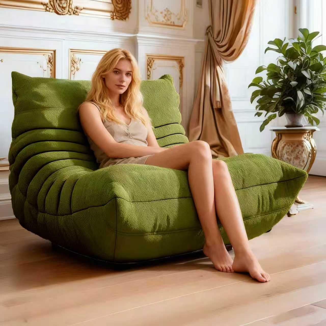 Togo Sillón Bajo, Puf, Sillón De Piso, Decorativo Sin Brazos, Gamuza Suave, Comprimible para Adultos, para Sala De Estar, Dormitorio, Oficina Y Salón