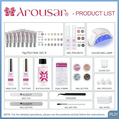 Miniatura 8 de Kit de gel de uñas de polietileno, gel de extensión de uñas de 8 colores, gel de uñas con purpurina gris, rojo y negro con 2 esmaltes de gel, capa