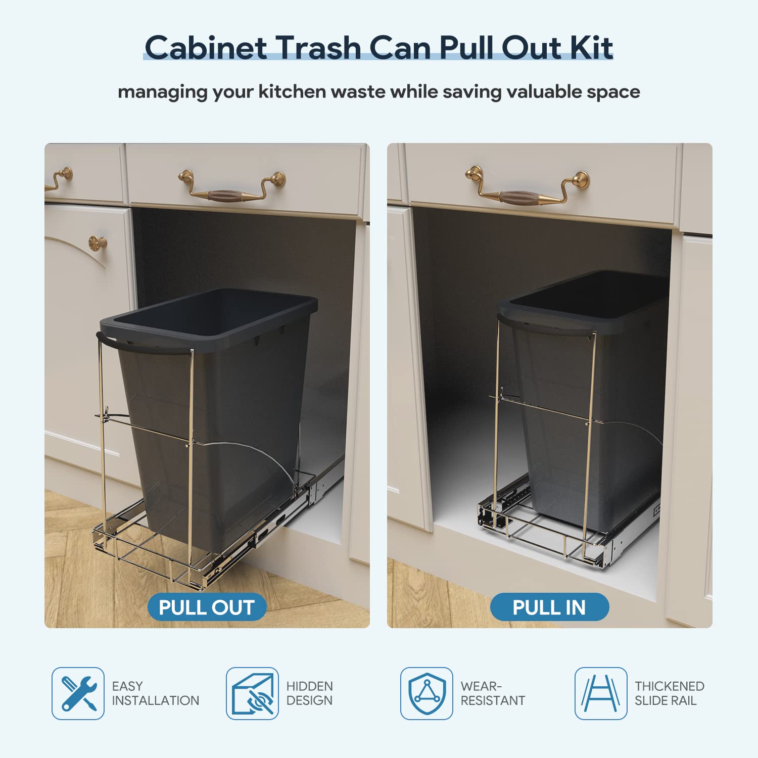 Tanamu Pull Out Trash Can Under Waste Bin Not Included,Under