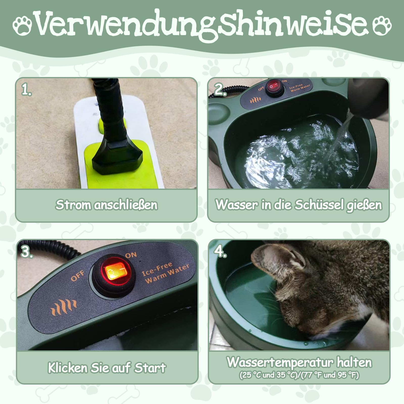 Beheizbarer Wassernapf für Hunde und Katzen, Beheizter Wassernapf, Tränke mit Anti-Knabber, vielseitiger Thermonapf, beheizbarer Haustiernapf für Kaninchen, Enten, Einfach zu bedienen