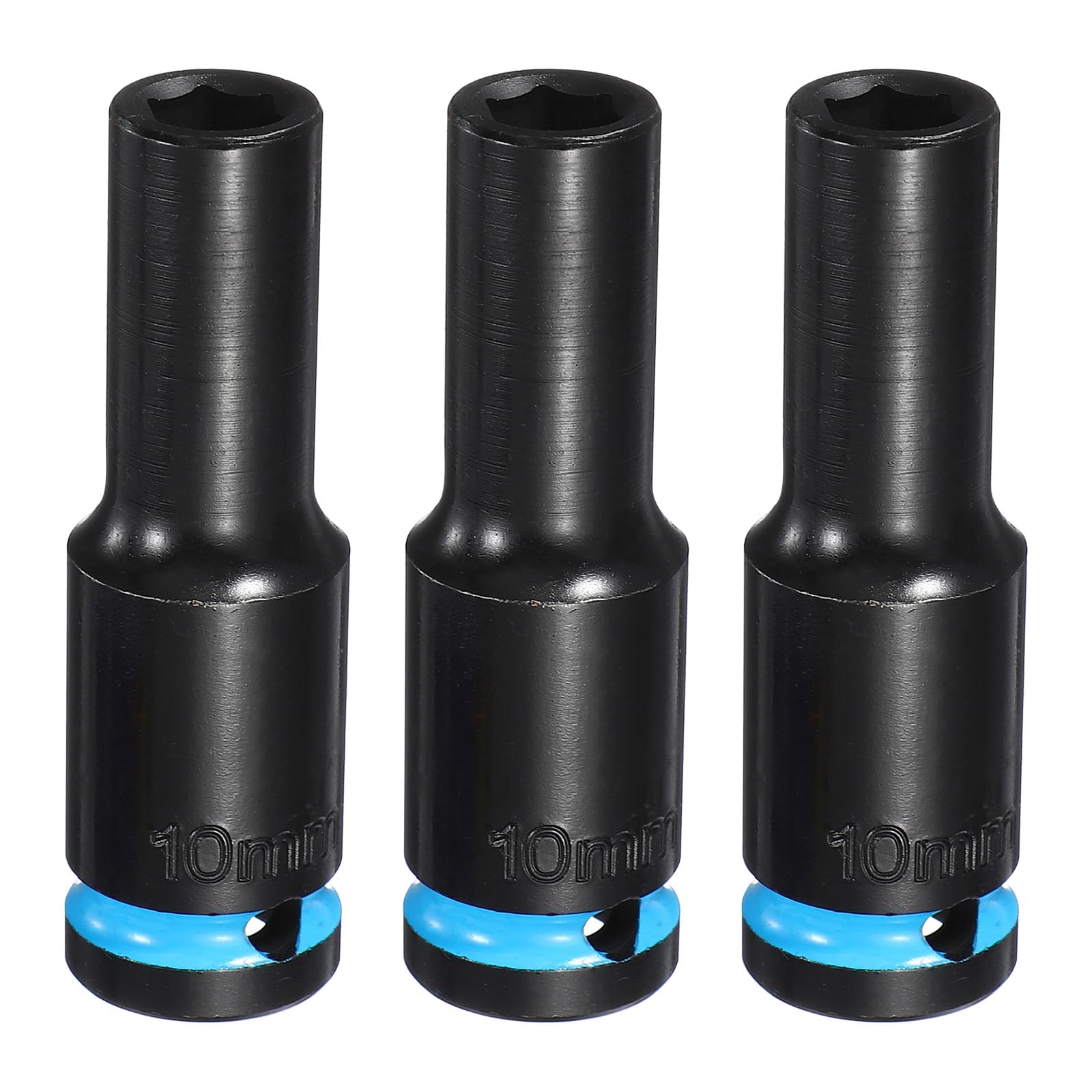 sourcing map 3Pcs 6 Point Deep Impact Socket 1/2" Drive 10mm Metric CR-V Steel Spindle Axle Hex Nut Bolt Sockets 3" Long for Auto Machine Repair, Blue Black โ image 1