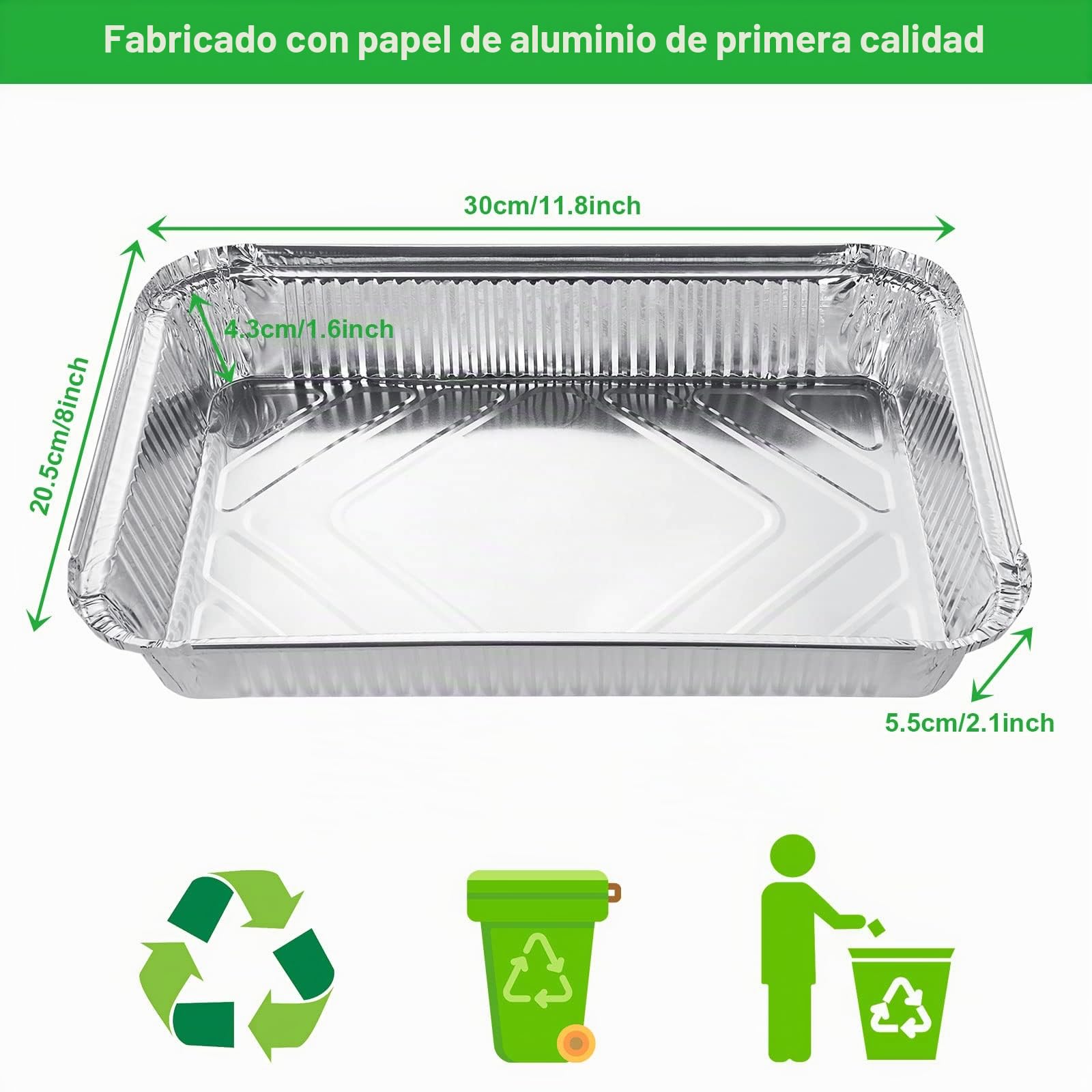SENENQU 30 Piezas Bandejas Aluminio Desechables 2200 ml sin Tapa, Envases Desechables para Alimentos, Bandejas Rectangulares para Horno, Barbacoa y Congelador, 31,5 x 20,5 cm