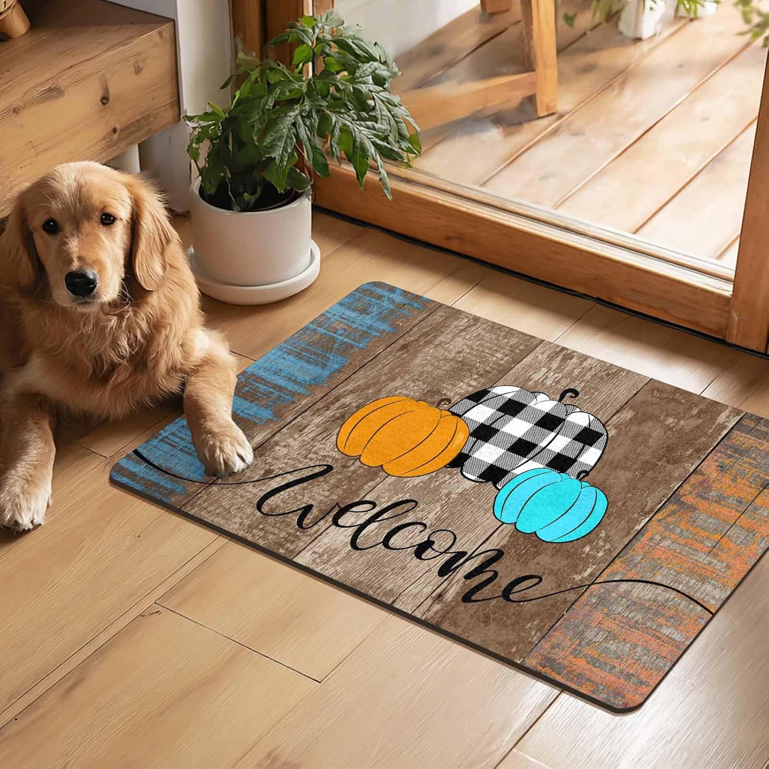 Colorful Pumpkins Door Mat,Halloween Welcome Mat for Front Door, Non-Woven Fabric Doormat for Entryway, Porch or Patio,Bathroom,Kitchen,Rubber Backing Outdoor Rug Flat Printing Doormat 30 * 18 in
