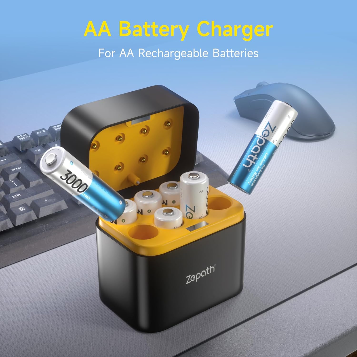 Lithium Batteries aa Charger 8 Bay Individual Fast Charging Rechargeable for Rechargeable AA Batteries(8-Slot Charger)