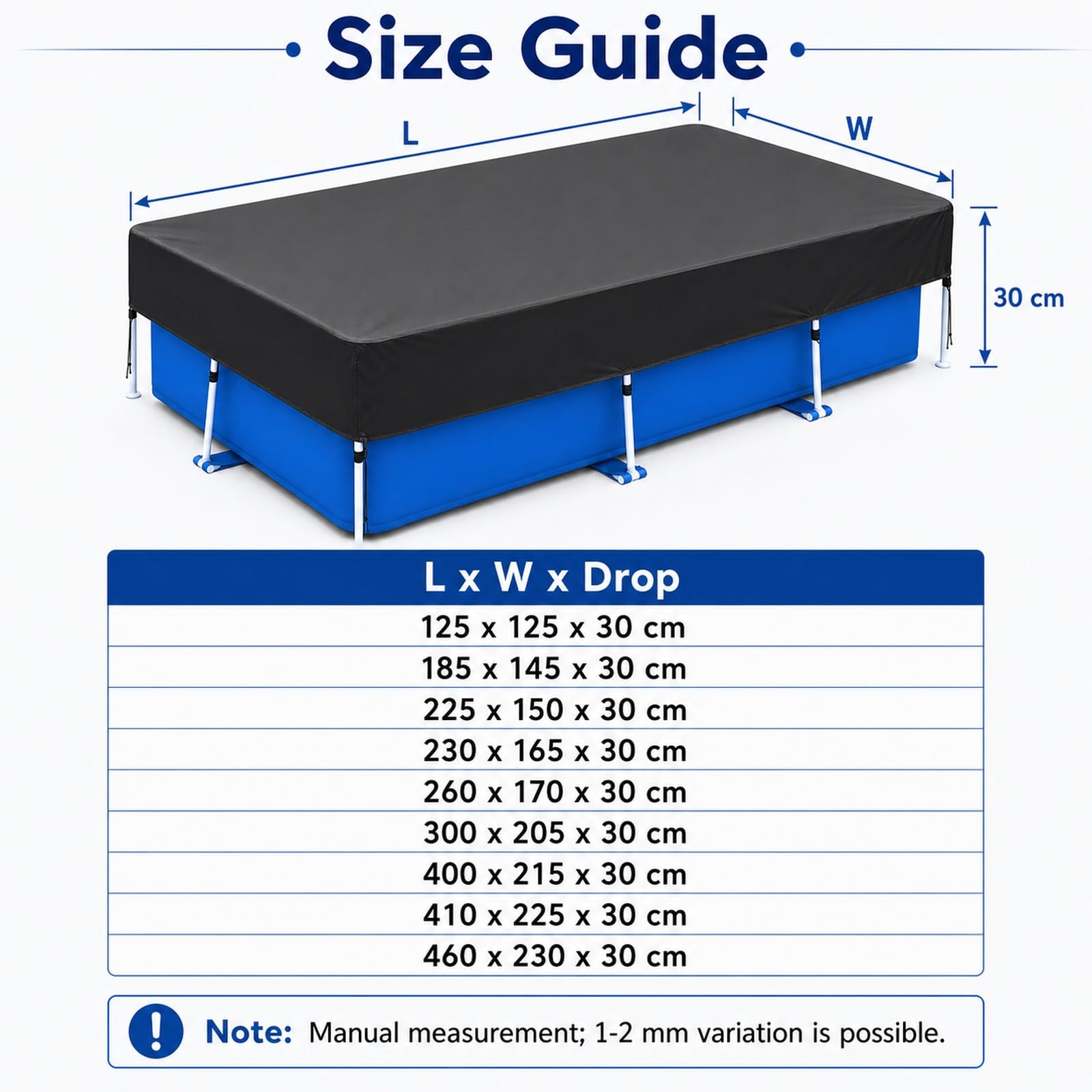 Cubierta De Piscina Rectangular,Cubierta Veranos IsotéRmica,Cobertor para Piscinas Desmontables,Cobertor Piscina,Cuerda De Amarre,Plegable,para Piscinas Rectangulares