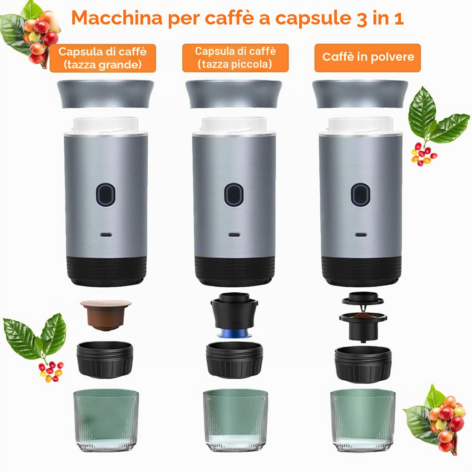 iFCOW Macchina per caffè espresso portatile, macchina da caffè espresso da viaggio piccola macchina da caffè elettrica per casa, viaggi, campeggio, escursionismo, ufficio