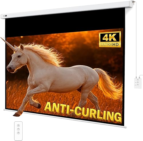 Pantalla de proyector motorizada Pantalla blanca para interiores y exteriores con carcasa de aluminio para cine en casa, sala de estar, patio,