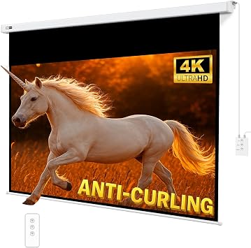 Anti-Curling Motorized Projector Screen for Non-UST by SilverMagic and Modern Design Indoor/Outdoor White Screen with White housing for Home Theater/Living Room/Patio/Office/Classroom 100 inch 169