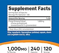 Vista 2 de Nutricost Panax Ginseng 1000 mg, 240 cápsulas - Sin OMG, sin gluten, 120 porciones