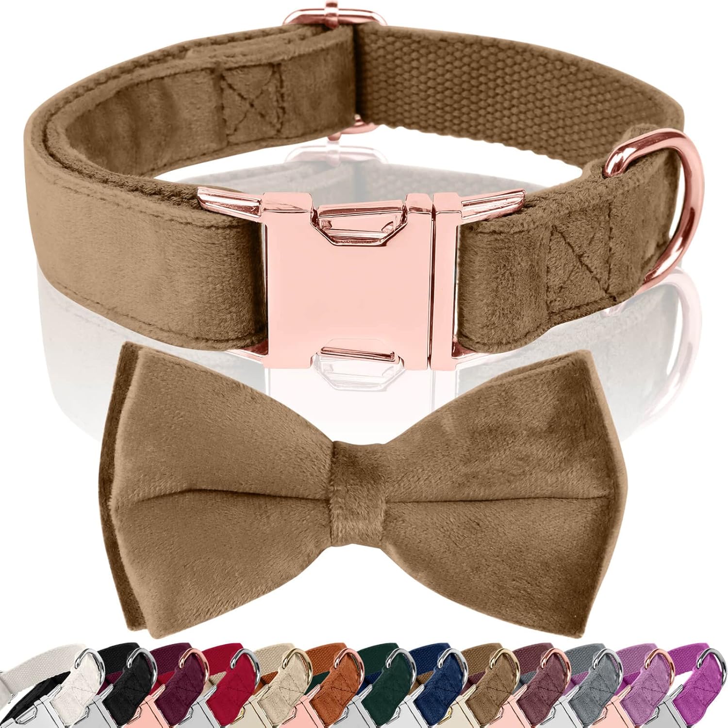 Girl Dog Collars with Bow, Velvet Puppy Collar with Zinc