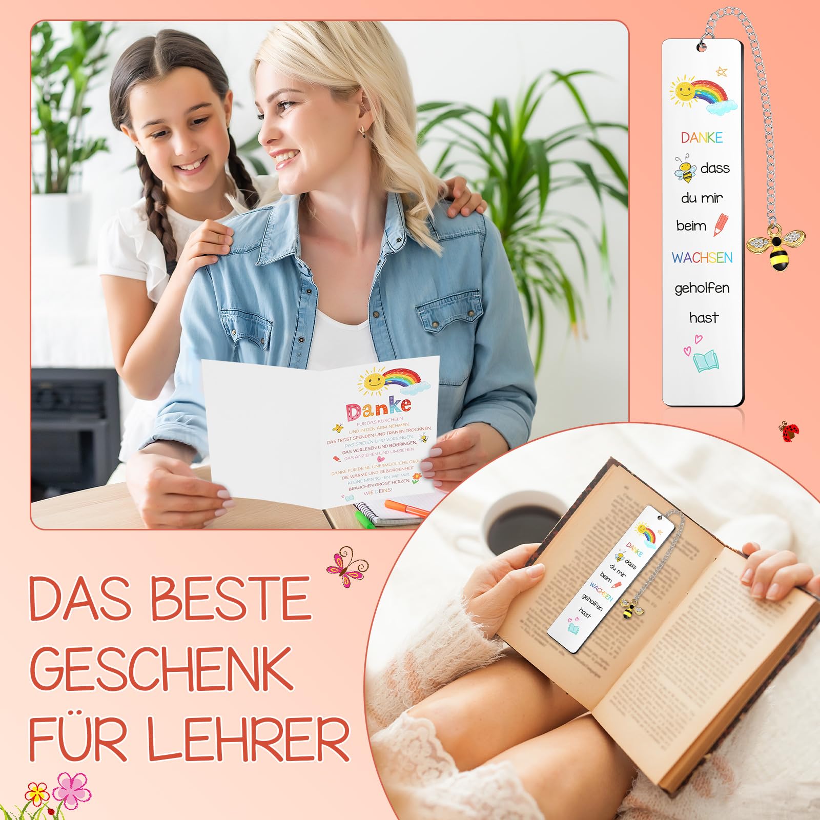 Tenare Lehrer Dankesgeschenk-Set – 2 Gravierte Schlüsselanhänger & 2 Dankeskarten Mit Umschlägen