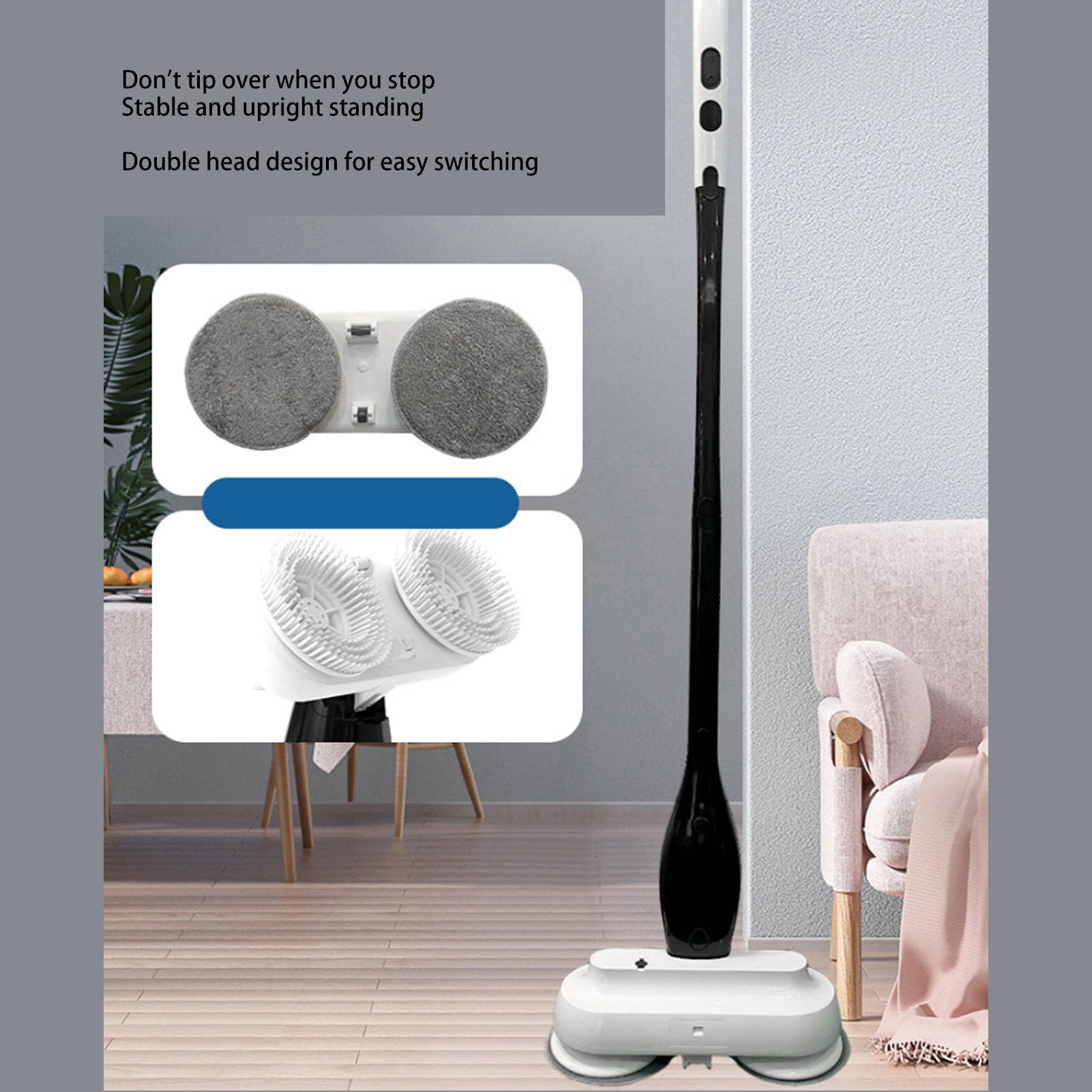 Cocoarm Elettrico Spray, Elettrico Senza Fili con Serbatoio Acqua da 800 Ml, Lavapavimenti ABS 2 in 1, da 300 a 380 Giri/min per la Pulizia Domestica di Pavimenti in Piastrelle di Legno Duro