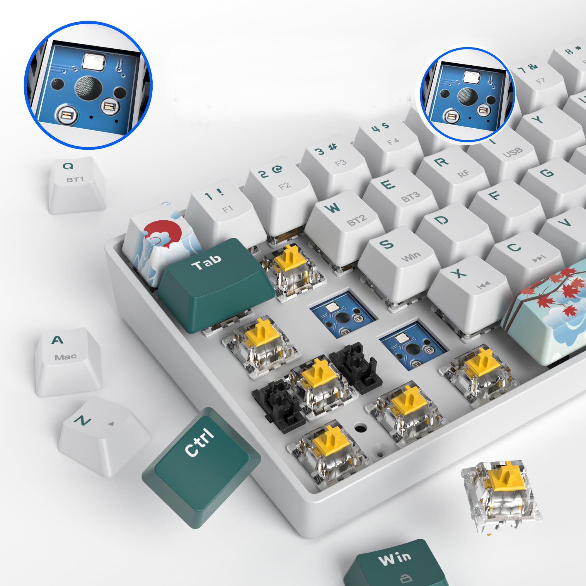 Teclado Mecanico Inalámbrico,Mini Teclado Gaming 65% Wireless Gamer Keyboard 2.4Ghz/Bluetooth/USB-C Hot Swap American QWERTY Layout con para PC/Mac