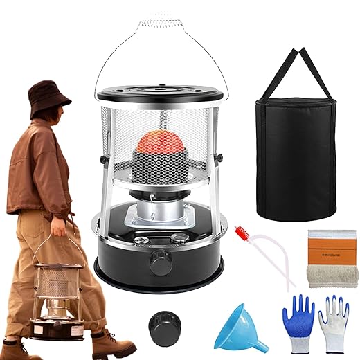 Non Electric Heaters for Indoor Use, Portable Kerosene Stove Heater with Adjustable Height & Glass Chimney - Stainless Steel Camping Heater for Cooking, Boiling Water & Hiking (Black)