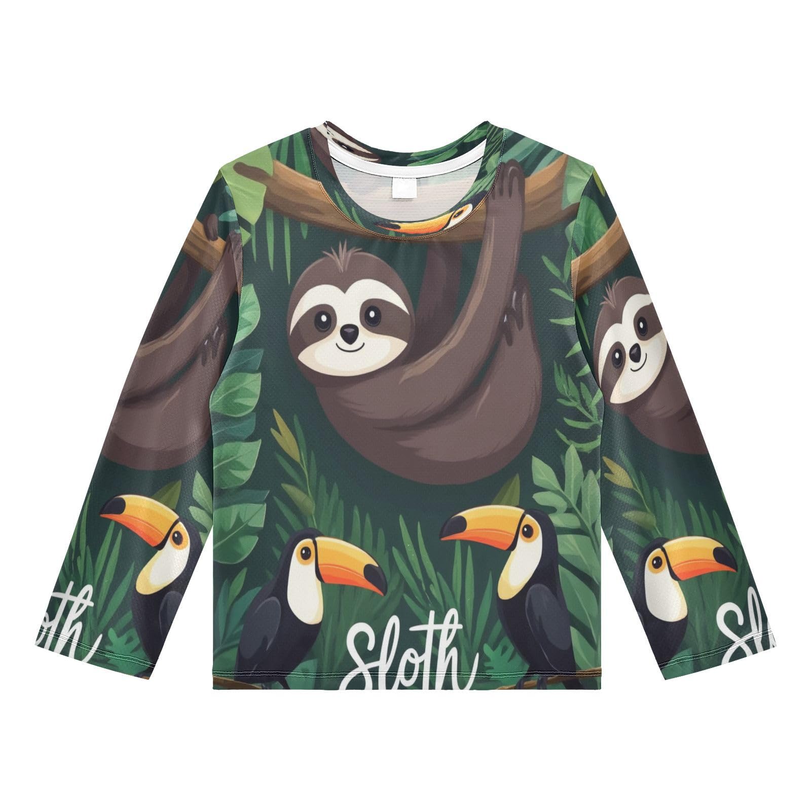 Sloth Toucan Jungle Green Boy's Rash Guard Swim Shirt Long Sleeve Sun Shirt for Kids Toddlers UPF50+ 4T