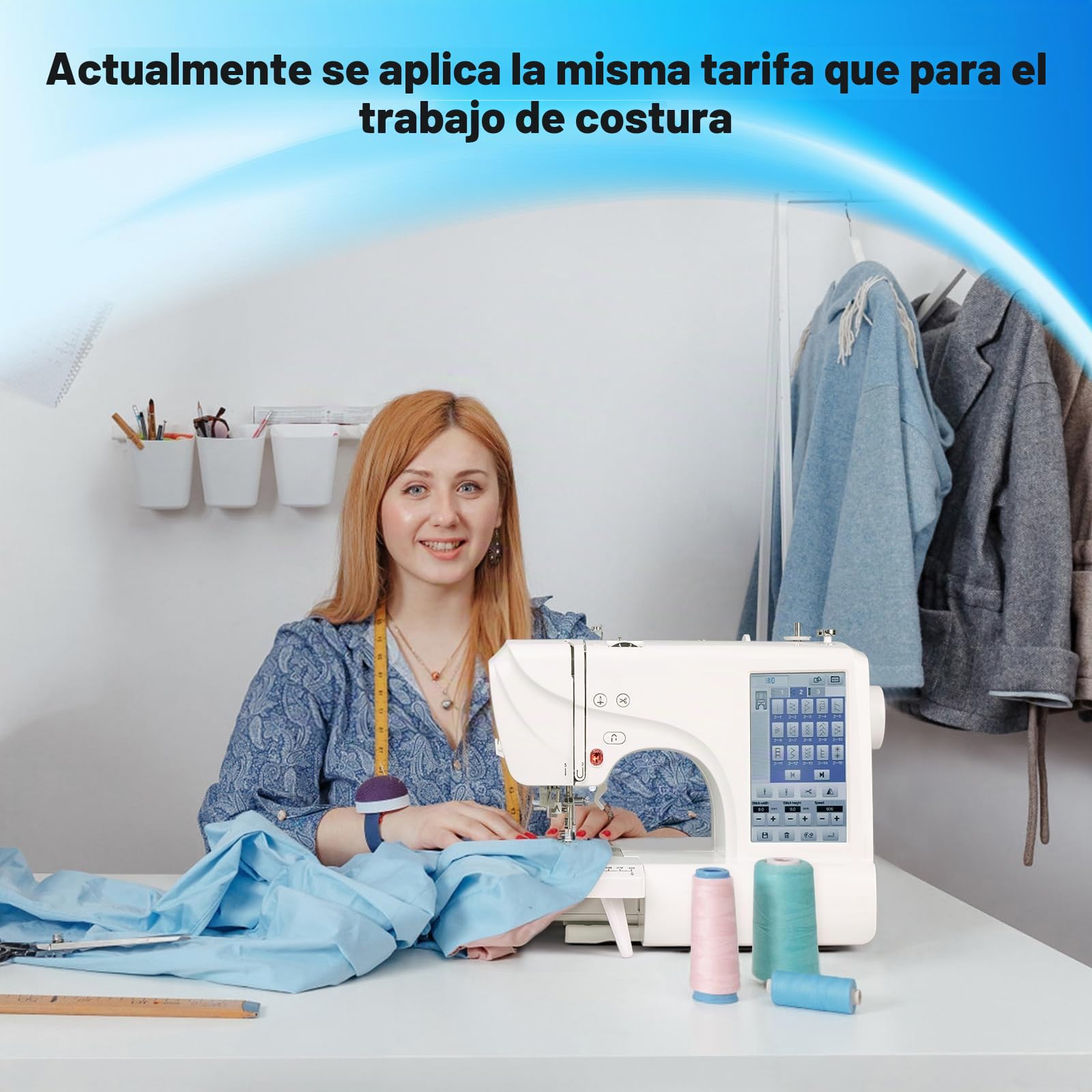 ES-5 Máquinas de coser electrónicamente controladas, 10.000 diseños de bordado integrados, 8 fuentes, computarizadas, pantalla táctil LCD grande de 7 pulgadas, puerto USB