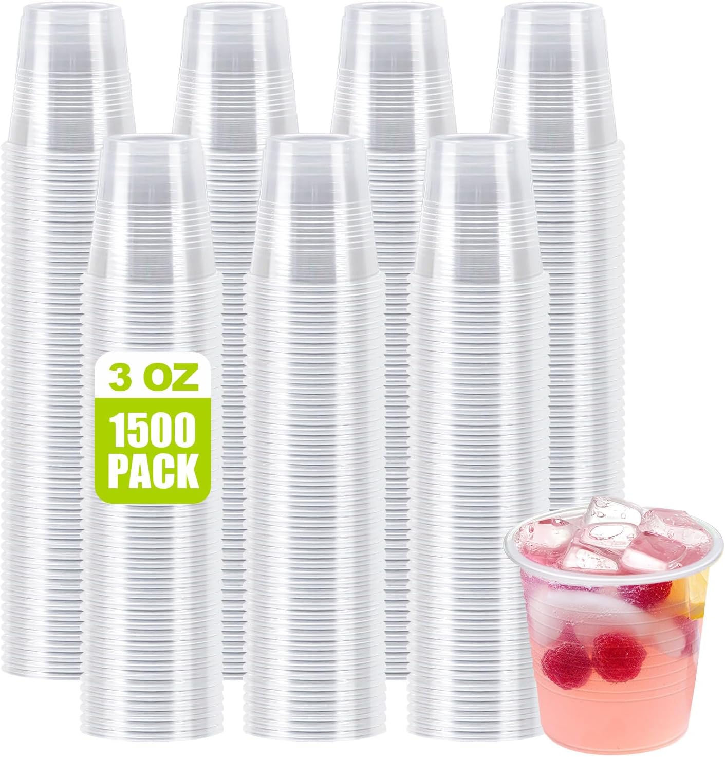 1500 Pack 3 oz Plastic Cups,Disposable Clear Plastic Cups Bulk,Bathroom Mouthwash Cup,Small Hot&Cold Drinking Cup for Bathroom,Party,Picnic,BBQ,Wedding