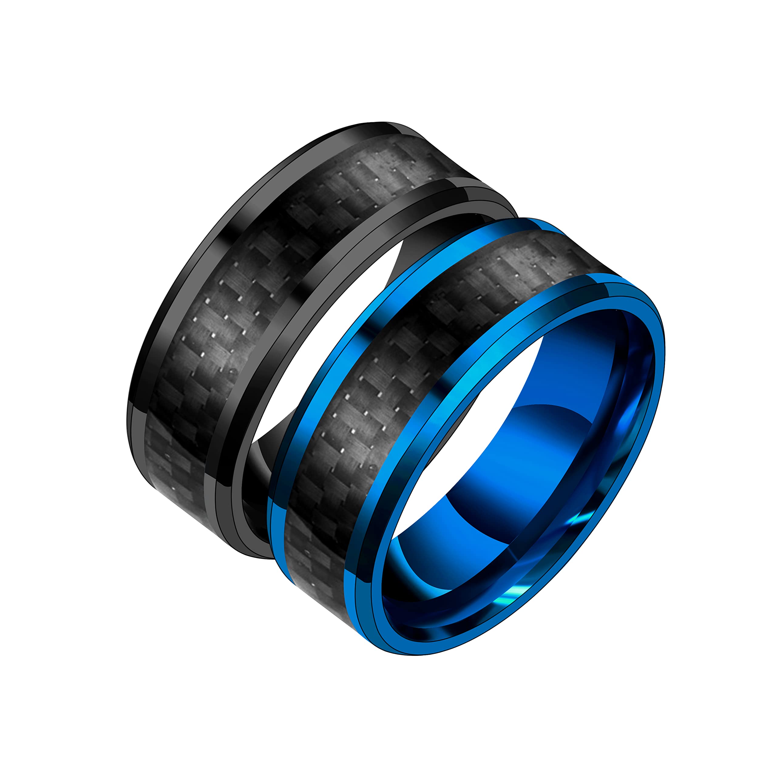 Uloveido8mm Black Blue Carbon Fiber Wedding Band Ring for Men Carbon Fiber Inlay Polished Finish Stainless Steel Rings for Men Boyfriend Size 7-10