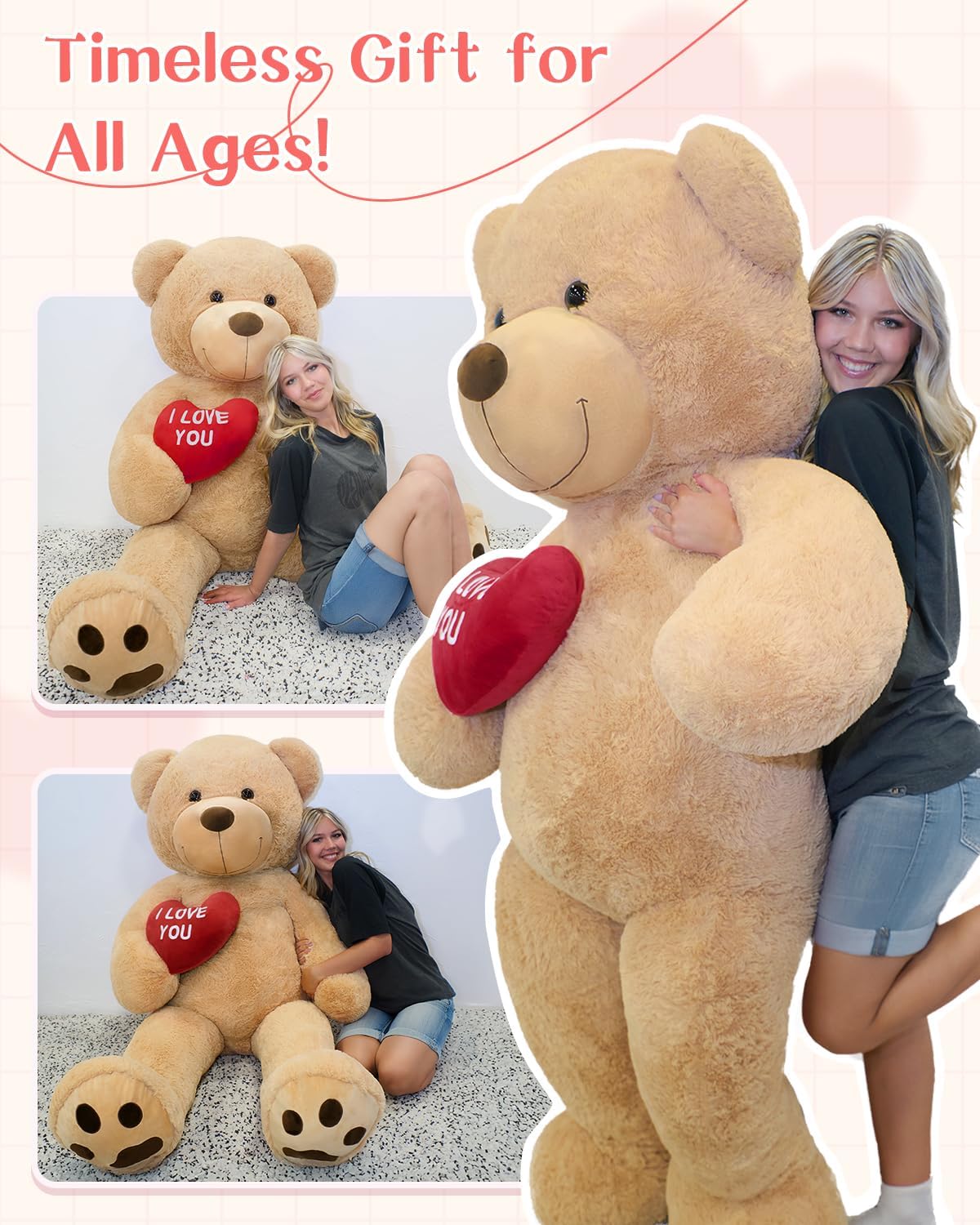 Tezituor Giant Teddy Bear 6ft Stuffed Animals - “I Love You”Red Heart Jumbo Human Size Teddy Bear for Girlfriend,Boyfriend,Wife,Lover-Birthday, Anniversary, Valentines, or Long Distance