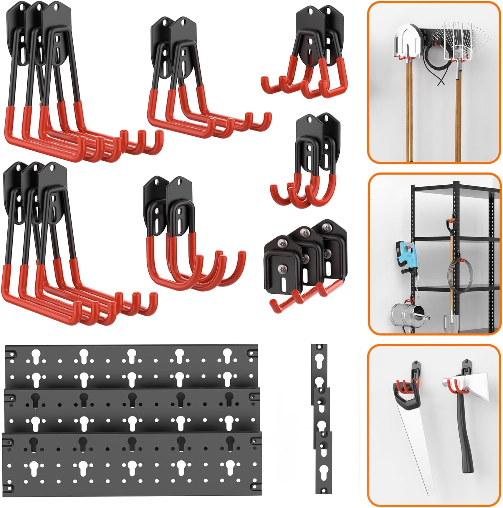 TORACK 24 PCS Garage Storage System Hooks with Tracks, Wall Organizer
