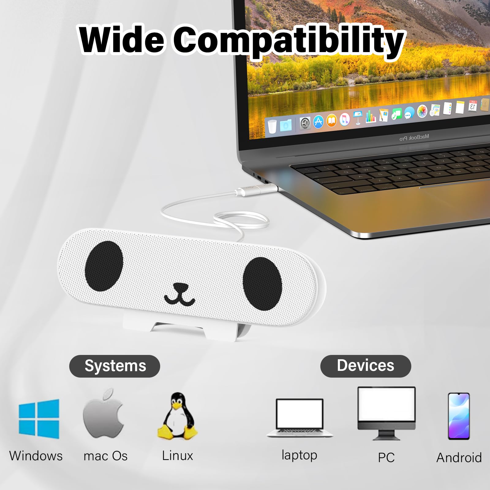Głośnik do monitora do komputera PC, przenośne głośniki komputerowe USB do komputerów stacjonarnych, laptopów, miniaturowy głośnik, soundbar z klipsem do monitora, funkcja plug and play