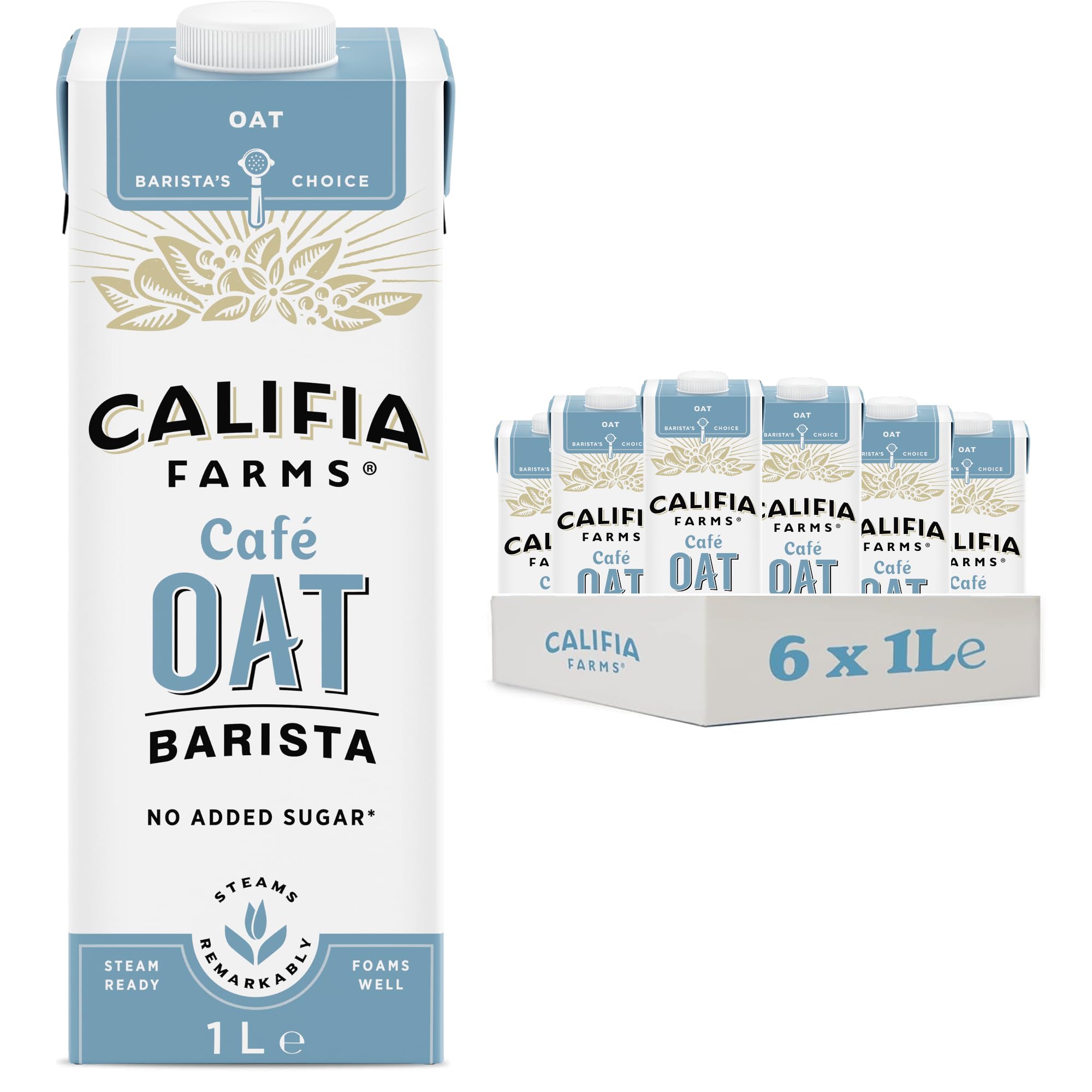 Califia FarmsNEW Cafe Oat Barista Blend with Calcium - Same Great Recipe and Taste, No Added Sugar, Shelf Stable, Dairy Free, Lactose Free, Vegan, Free From Plant Based Drinks (6 x 1L)