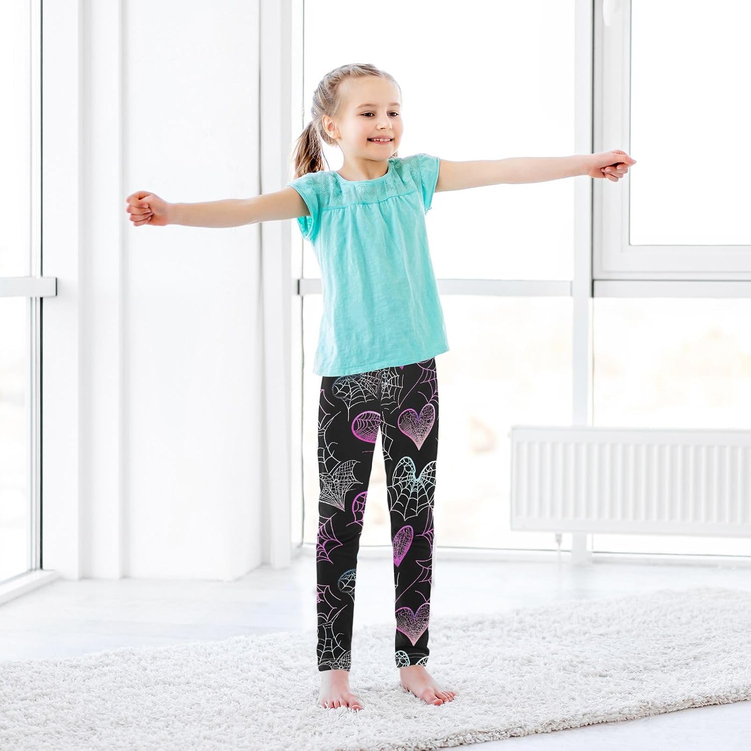 GAIREG Kids Full-Length Leggings Neon Heart Black