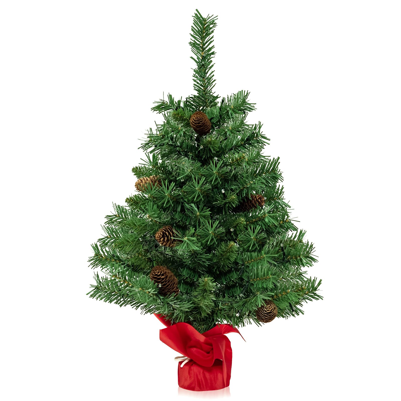 KOMFOTTEU Árbol de Navidad Artificial de 64 cm, Pequeño Árbol Navideño con 50 Luces LED y 8 Modos de Luz, Árbol Decorativo de Mesa con 75 Puntas de Ramas y 8 Piñas (64cm, 50 Luces)