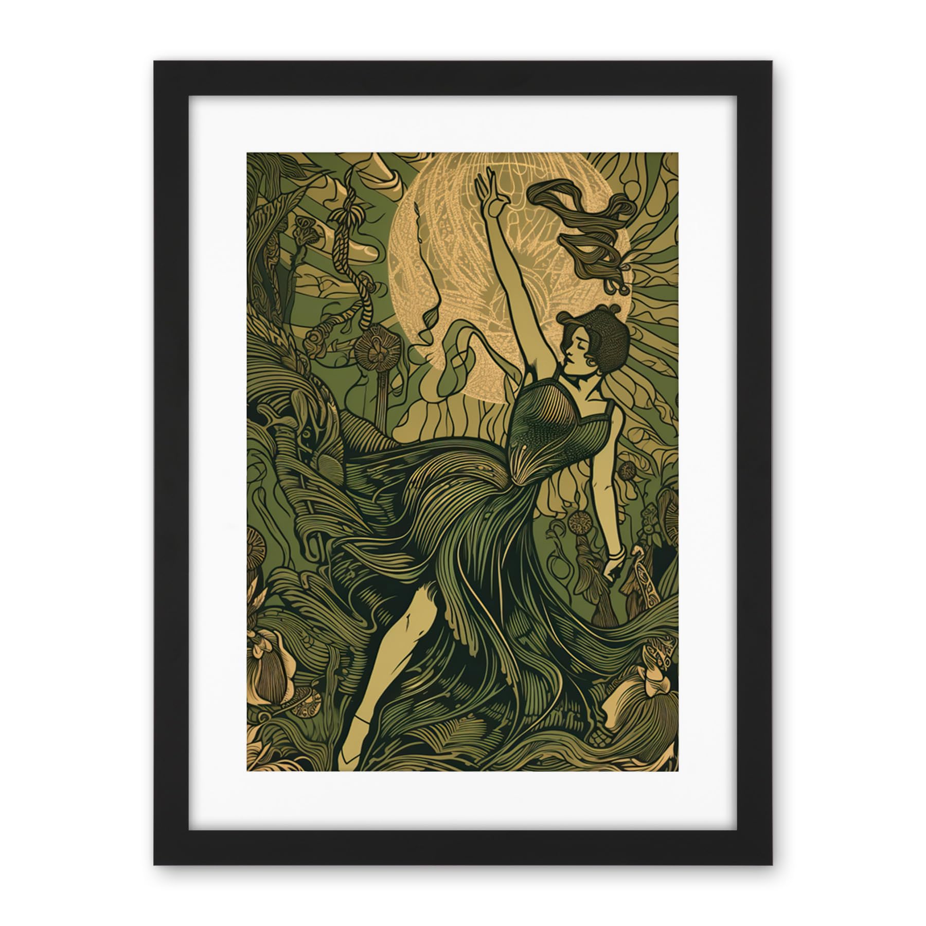 Artery8 Boho Ballerina Dancing with the Forest Moon Artwork Framed Wall Art Print 18X24 Inch
