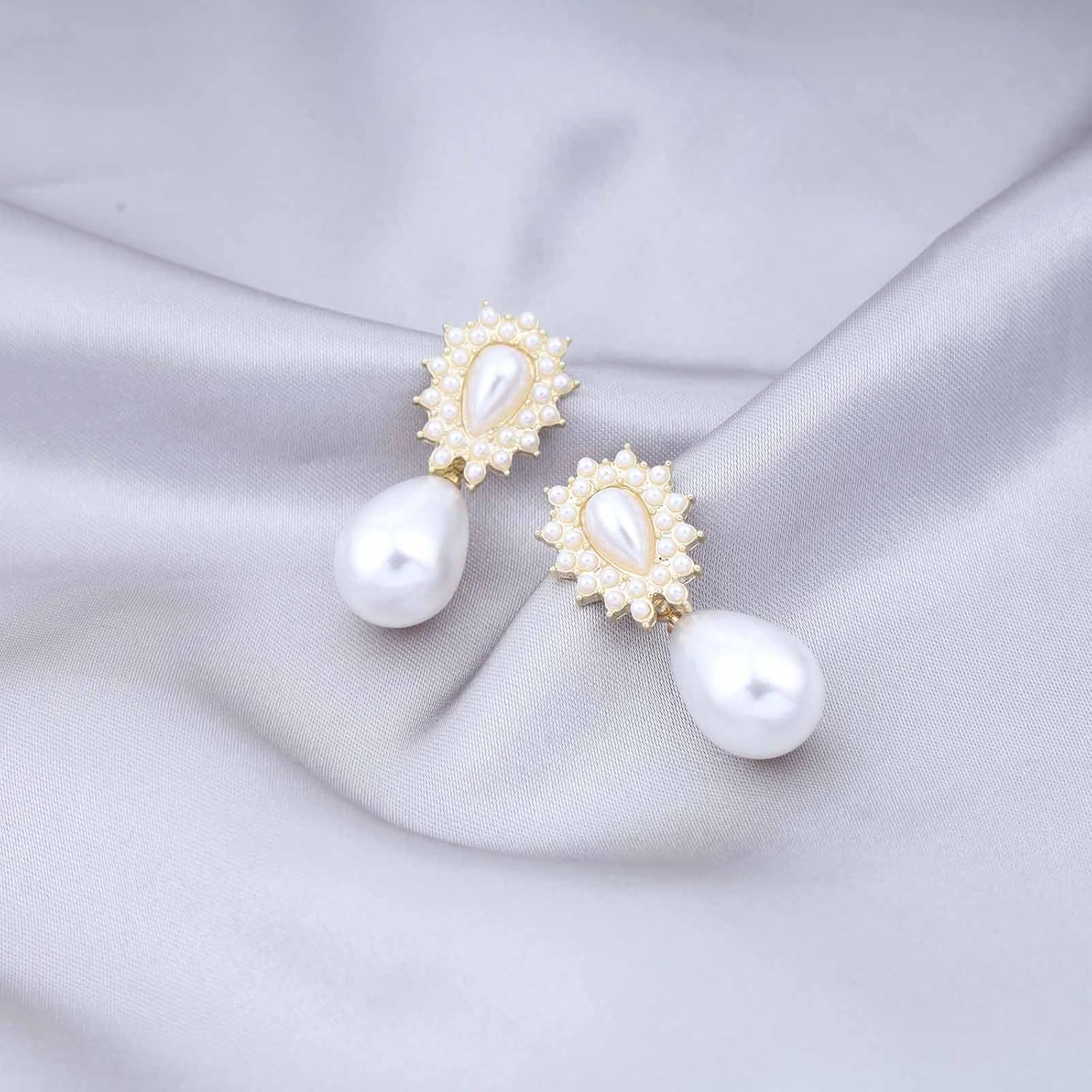 Andelaisi Boho Oval Pearl Earrings Vintage Pearl Dangle Earrings Gold Pearls Teardrop Earrings Waterdrop Pearls Bridal Earrings Jewelry for Women - Image 7