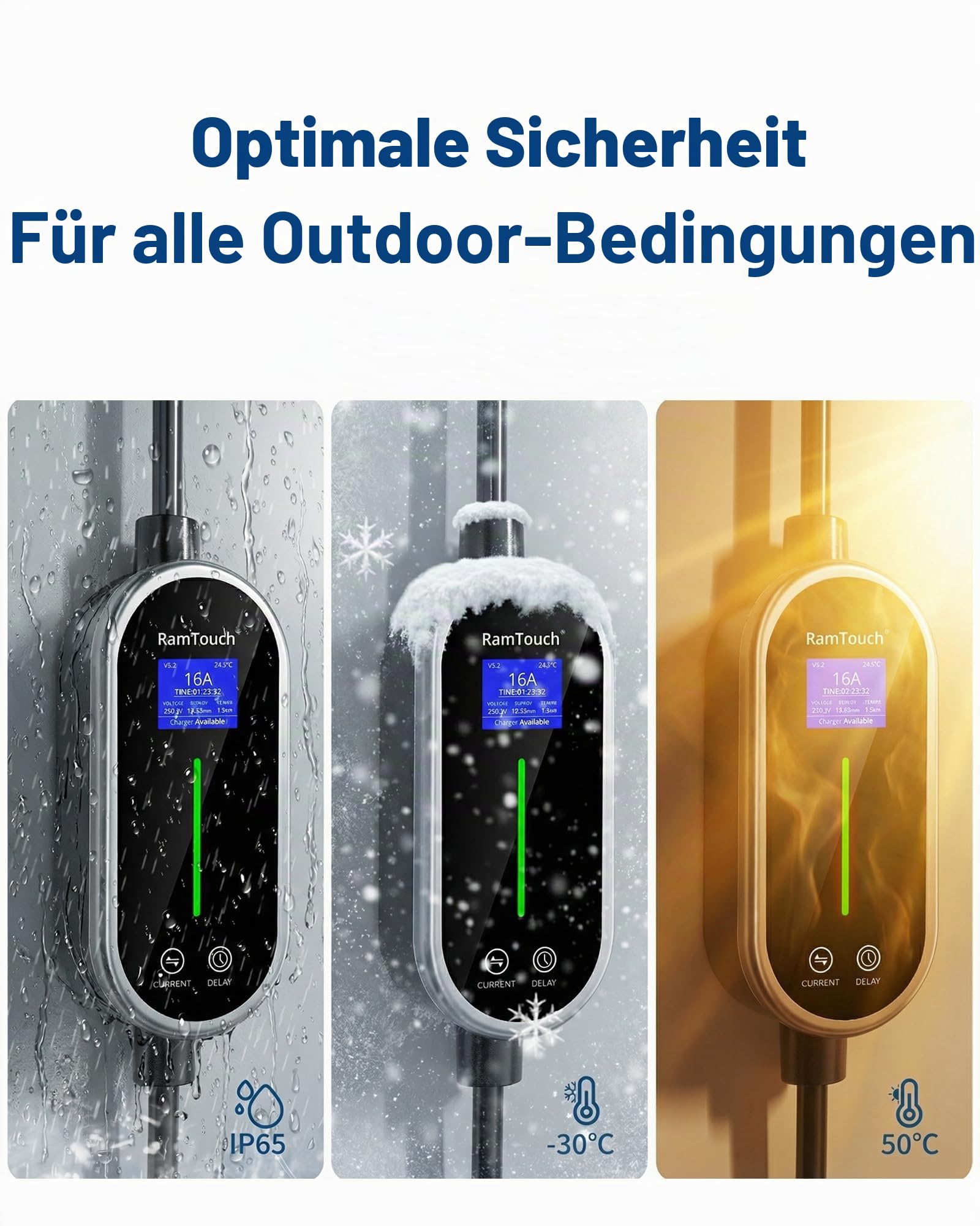 Ladekabel Elektroauto Typ 2 Schuko 3,68 kW (230 V, 16 A, 1-phasig, 15,5 m) | Mobile Wallbox/Tragbare Ladestation mit Display | für alle E-Autos & Plug-in-Hybride (PHEV)