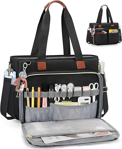 Miniatura 1 de Bolsa de mano para profesora para mujer, bolsas de trabajo, bolsa de mano para laptop de 15.6 pulgadas con soporte grande para tazas, bolsa de