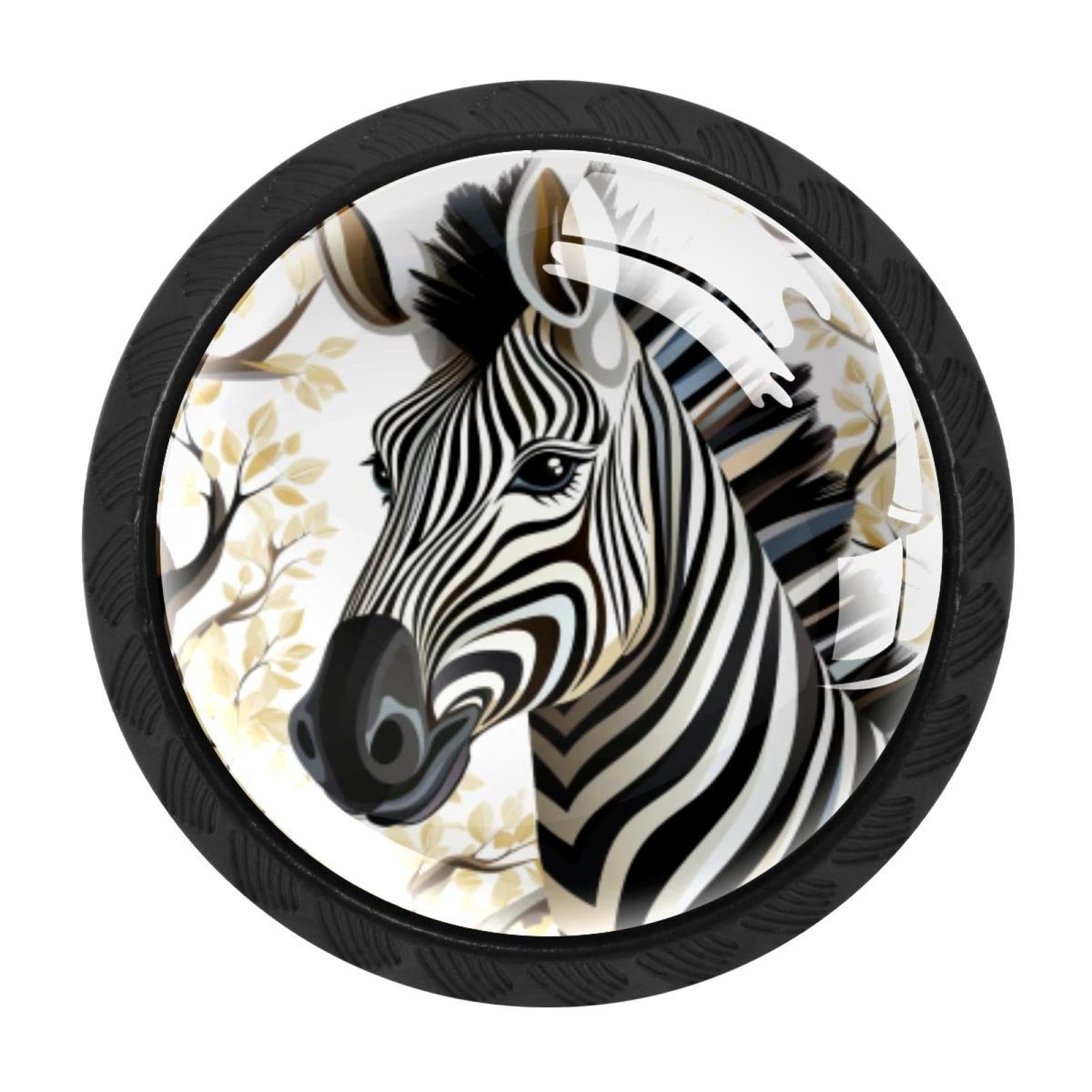 CHENZZZZ 4PCS Zebra Dresser Knob Round Glass Drawer Knobs Pulls Cabinet Handle for Home Kitchen Office Bathroom Wardrobe Cupboard