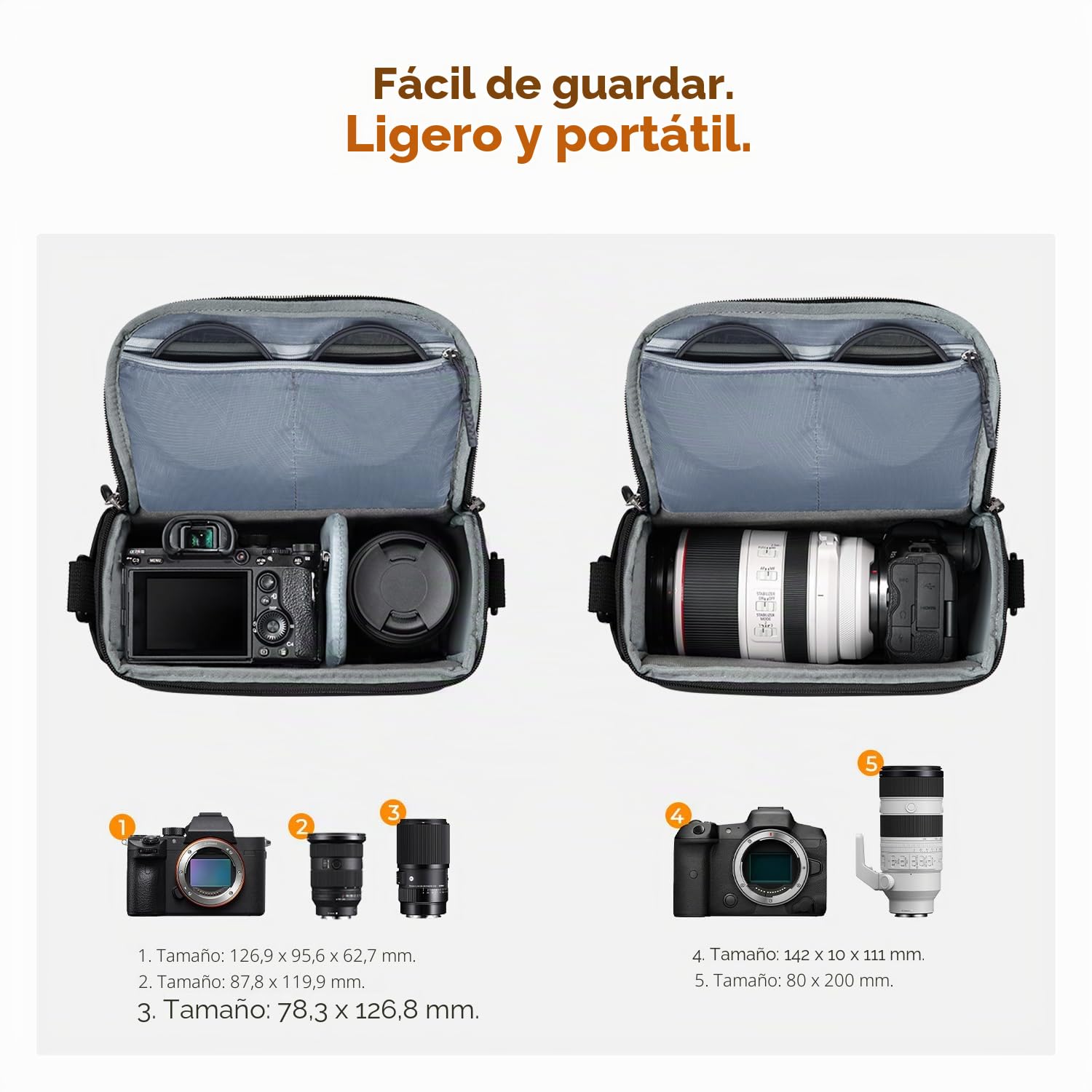 K&F CONCEPT Bolsa Funda Cámara Réflex Impermeable Pequeño Estuche Crossbody para cámara de Hombro con Correa Ajustable DSLR/SLR/Mirrorless Compact Photography Bags-Negro