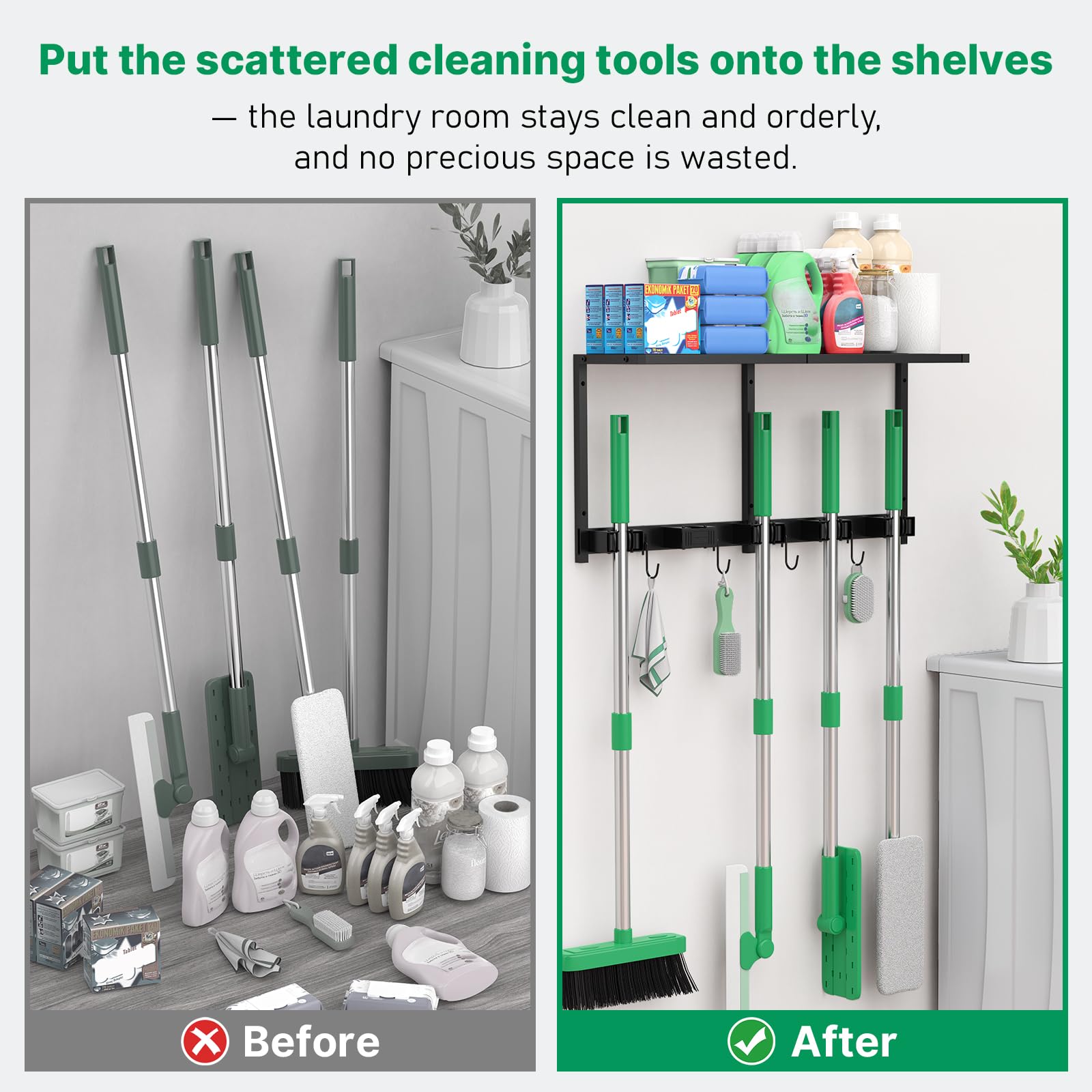 CCCEI Broom & Mop Wall Mount Organizer -6