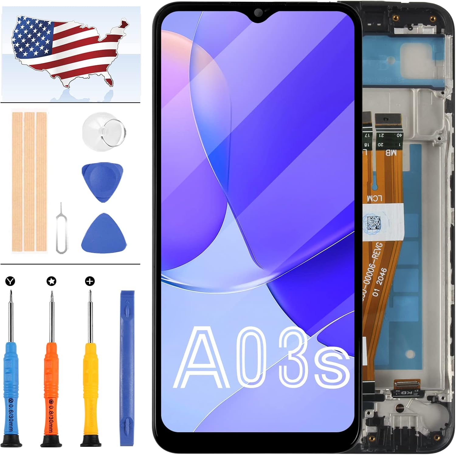 for Samsung Galaxy A03s LCD Screen Replacement for SM-A037F SM-A037F/DS SM-A037M SM-A037G SM-A037U LCD Display Touch Digitizer Glass Panel Assembly Repair Parts Kit with Tools (Small Glass no Frame)