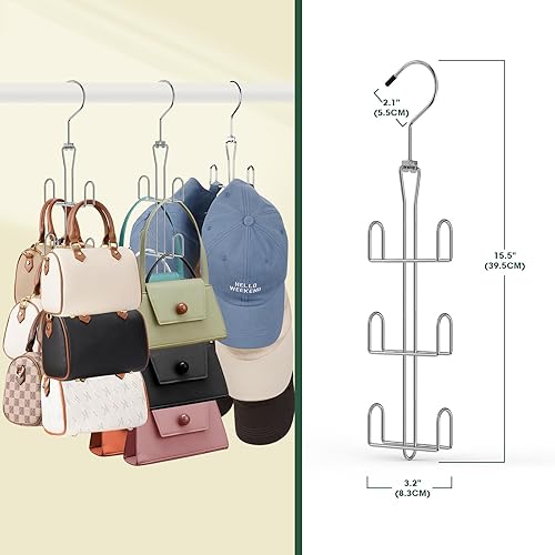 Miniatura 7 de Organizador de bolso para armario, organizador de bolsas de metal giratorio, soporte para bolsos, cinturones, bufandas, bolsos, sombreros de