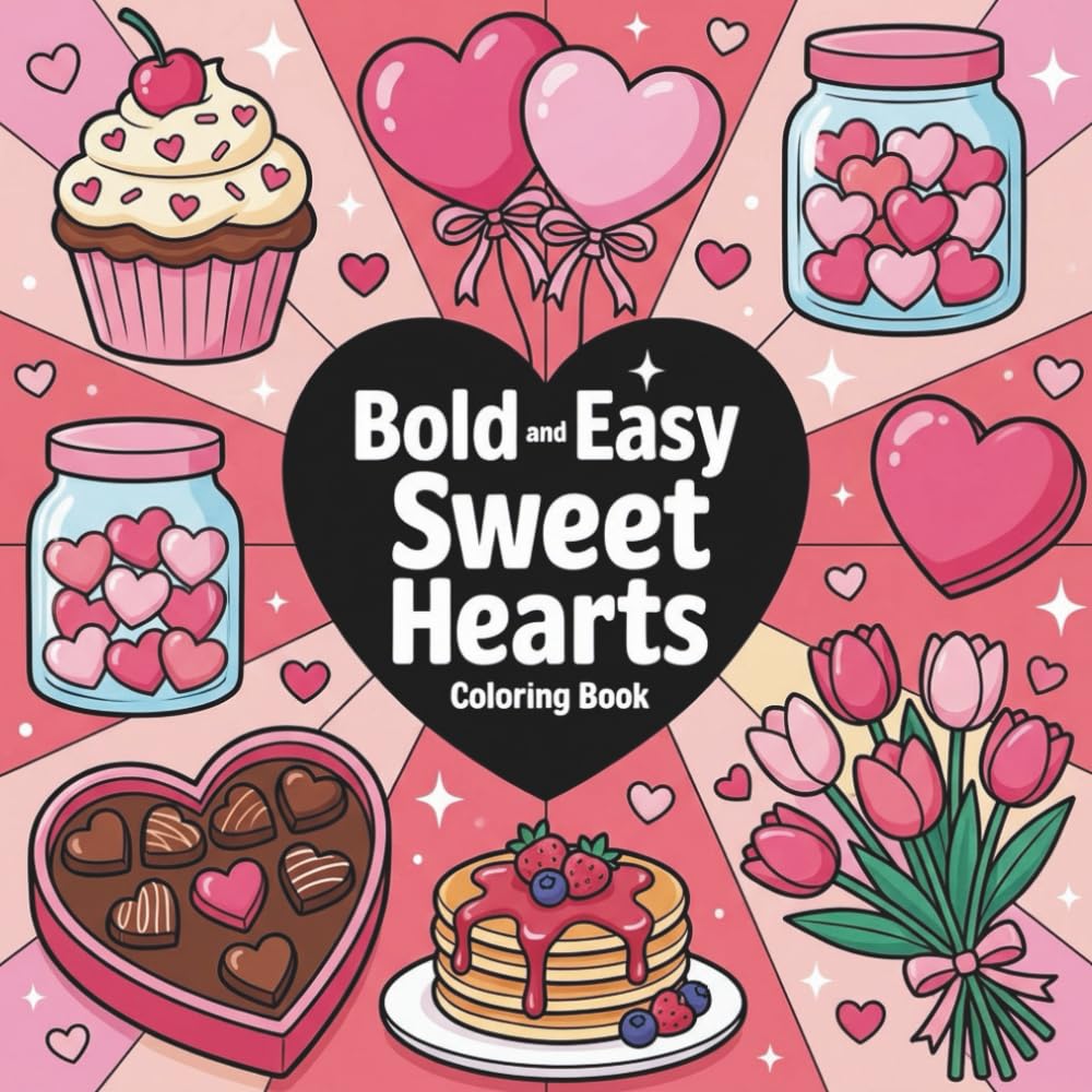 Bold and Easy Sweet Hearts Coloring Book: Valentine’s Day Coloring Book for Kids & Adults – 50+ Cute Hearts, Sweets, Kawaii Love Designs & Romantic Scenes with Bold Lines for Easy Coloring Fun