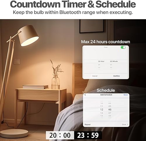 Miniatura 7 de ORALUCE Bombillas LED de control remoto equivalente a 60 W, bombillas regulables de 2700-6500 K, base E26, bombilla inteligente Bluetooth A19 para
