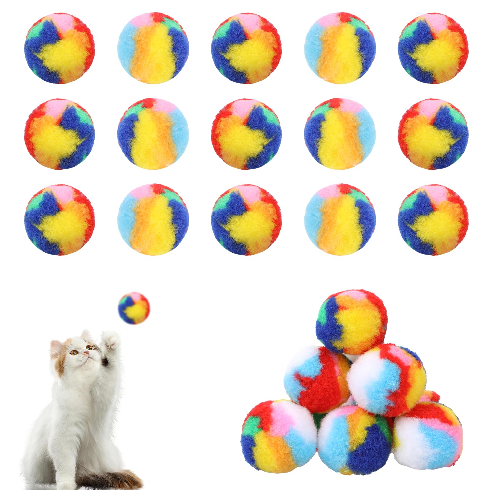 20 Stück Katzen-Spielbälle – Bunte Pom-Pom Bälle Für Kätzchen & Katzen | Weiches, Interaktives Spielzeug Für Indoor-Spaß | Trainingsbälle Zur Beschäftigung