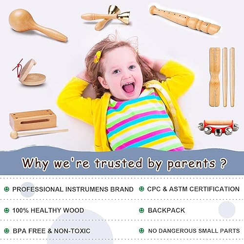 Miniatura 9 de LOOIKOOS Instrumentos musicales para niños pequeños juego musical ecológico para niños preescolares instrumentos de percusión de madera natural