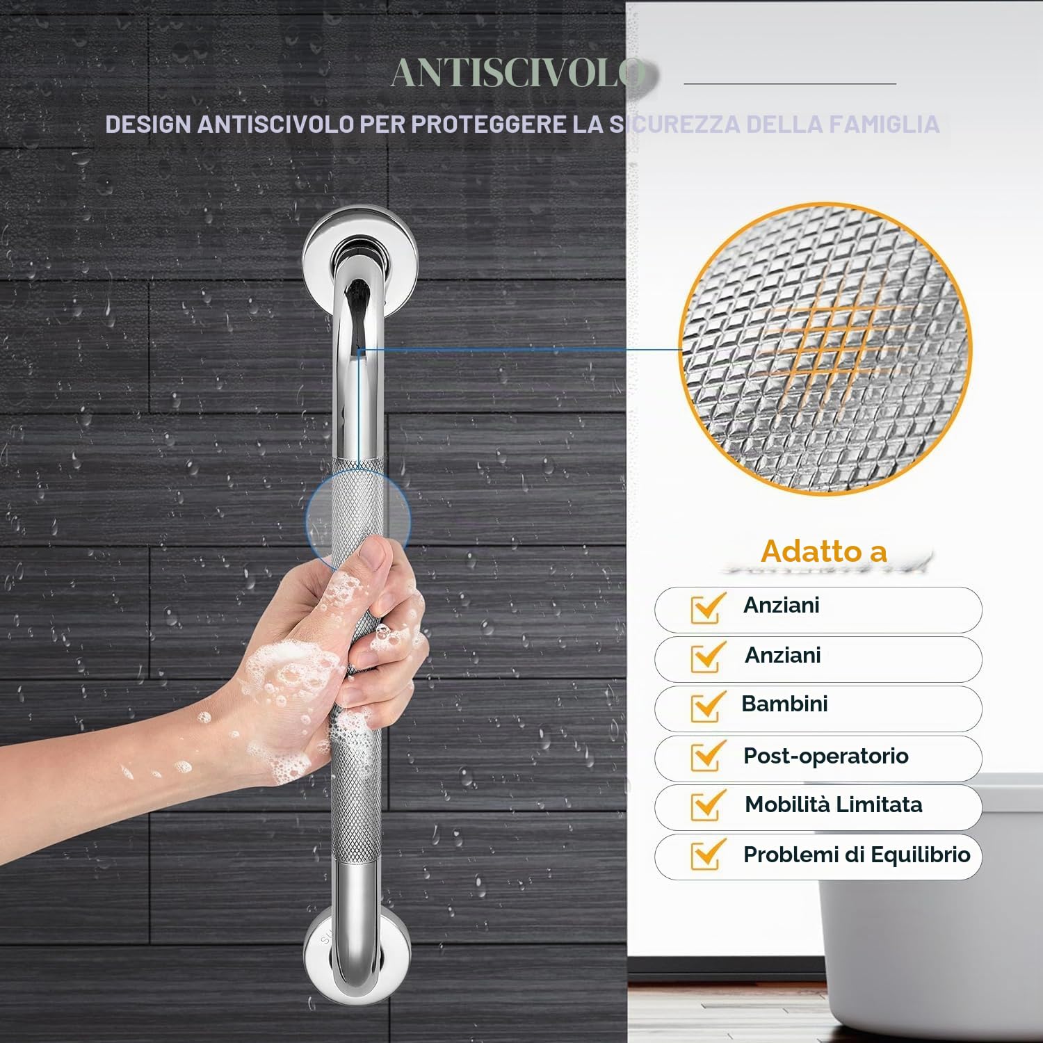Confezione da 2 maniglioni da 33 cm, in acciaio inossidabile 304, antiscivolo, per bagno, maniglia ausiliaria per disabili, maniglia di sicurezza per cucina, camera da letto, vasca da bagno, doccia,