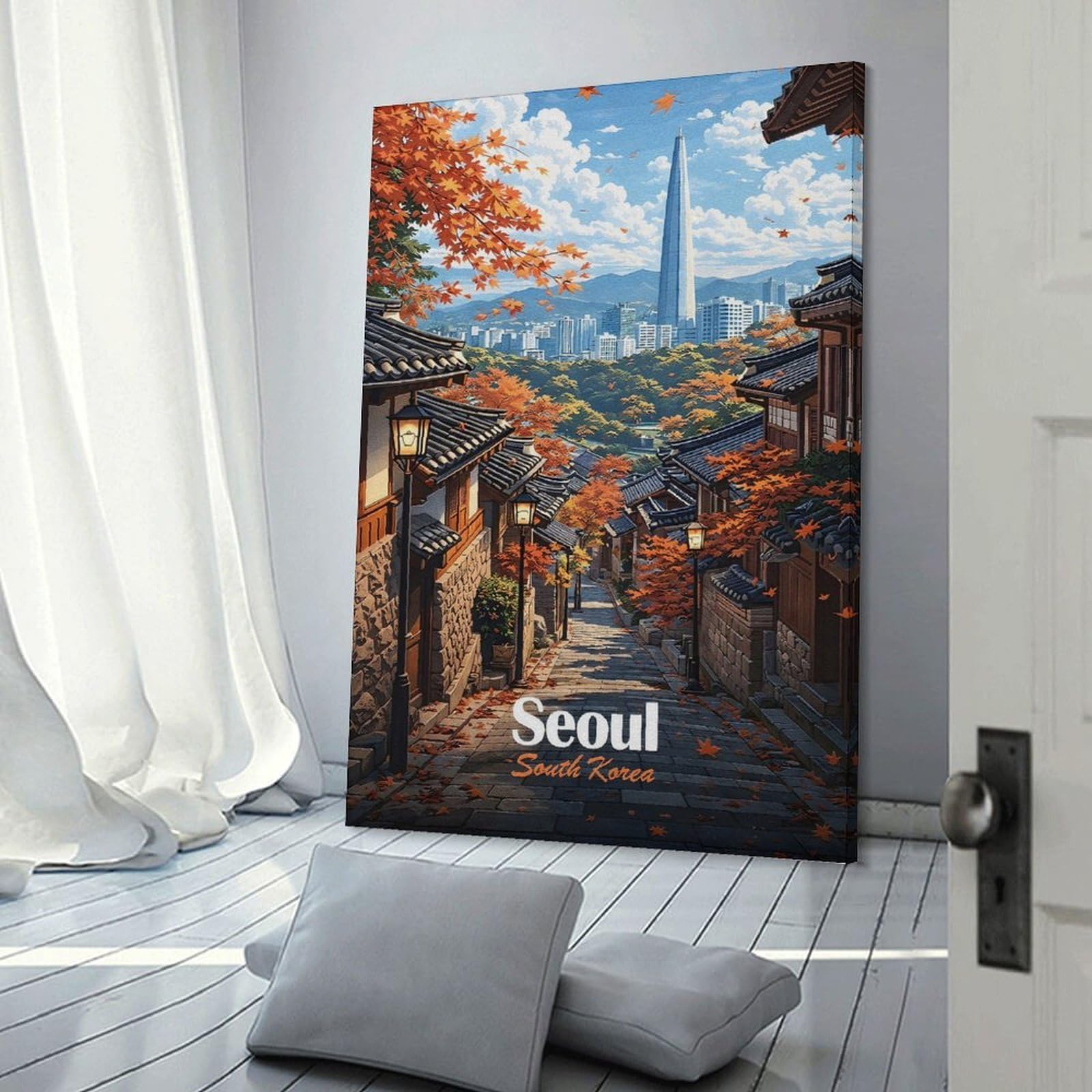 Junmoney Frame-Style-13 Seoul Autumn Street Scene Canvas Wall Decor, 08X12inch(20X30cm), For Gallery Wall Decor And Room Displays, Wall Decor Suited To Curated Displays