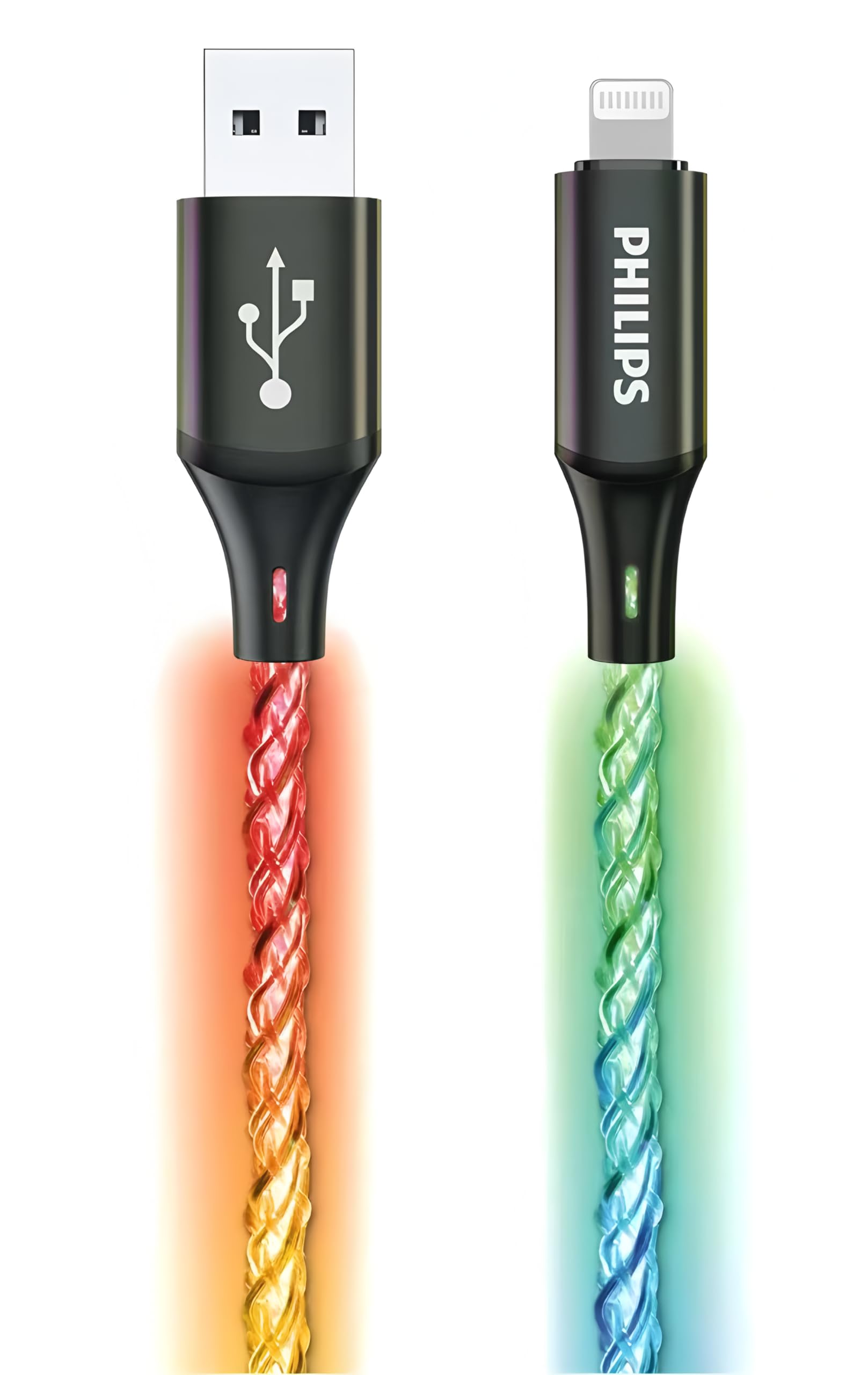 Philips DLC5130V iPhone Charger Cable RGB 1M, 18W Fast Charging Lightning Cable, 480Mbps Sync, Tangle-Free Braided Cord for iPhone, iPad, MFi Compatible