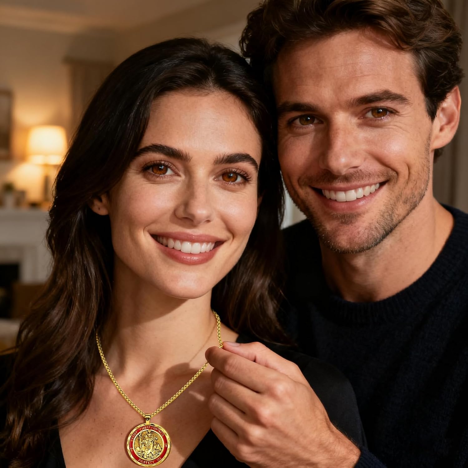 St.Jude/St.Christopher/Saint Joseph/Platinum-plated religious pendant, large coin necklace, 19.69+2 inch chain, Catholic patron saint medal, high polishing. - Image 3